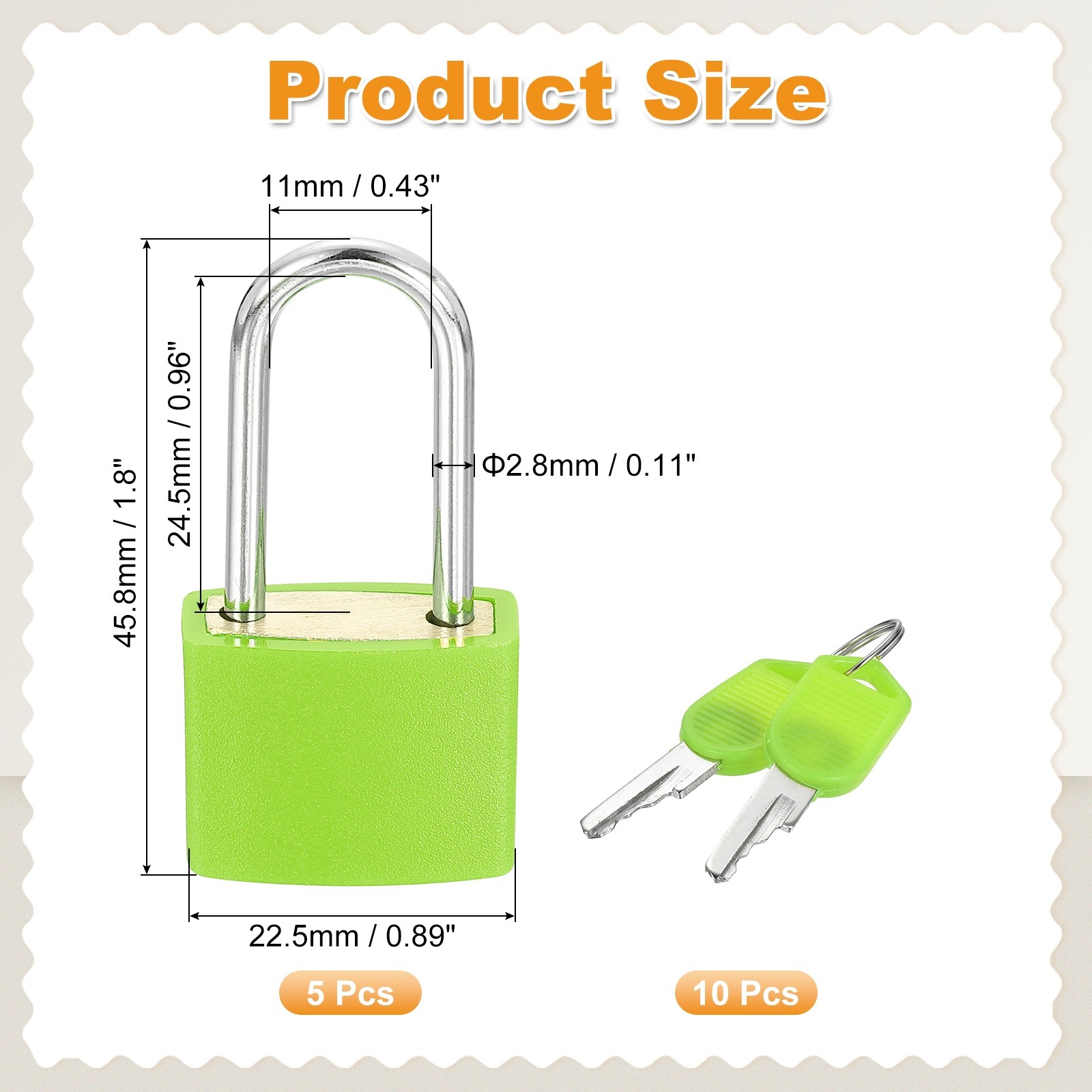 5 Pcs Padlock with Keys Long Shackle Waterproof Keyed Locks Green