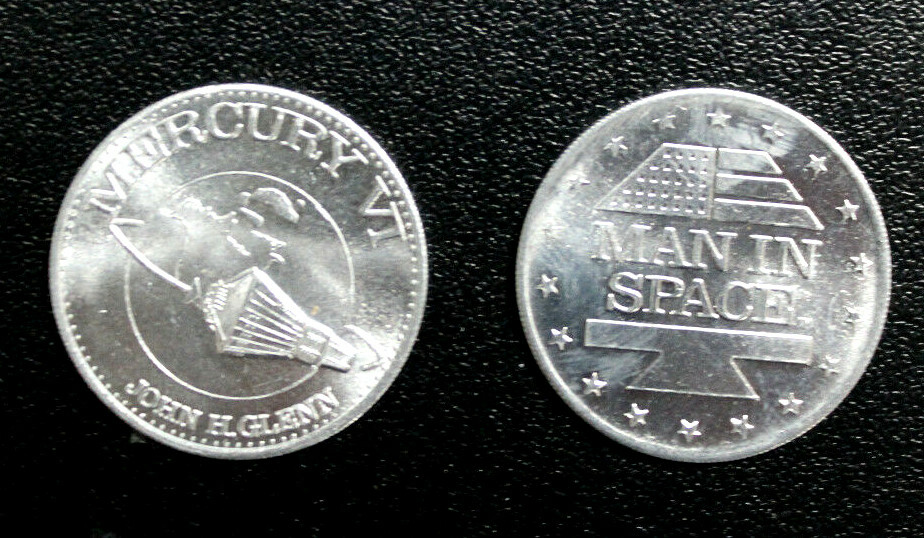 Man in Space SHELL GAS CONTEST 1969  MERCURY VI GLENN USA Aluminium COIN