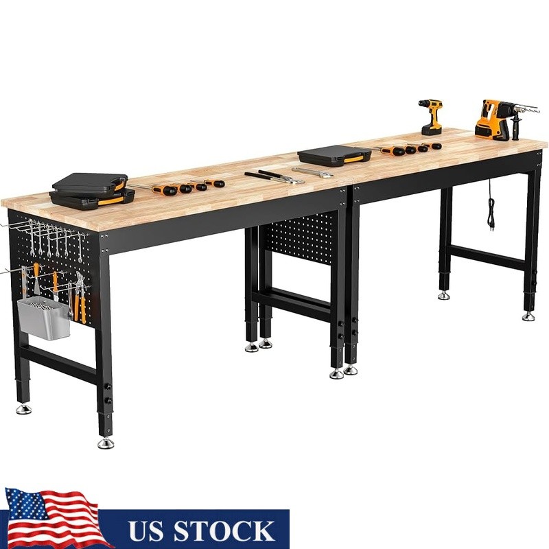 Adjustable Workbench W/ Power Strip Pegboard Hooks Heavy Duty 2000lb Capacity US