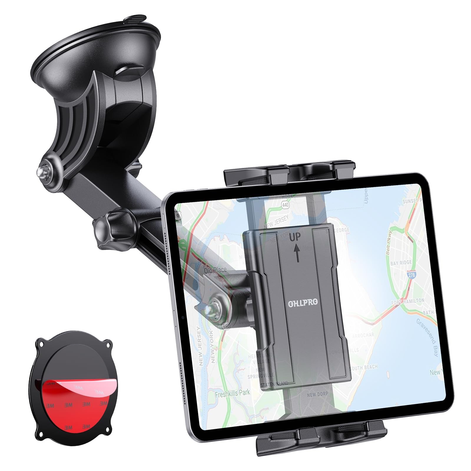 OHLPRO Tablet Holder for Car Dashboard [Suction Cup Mount] 9" ABS Arm, Black