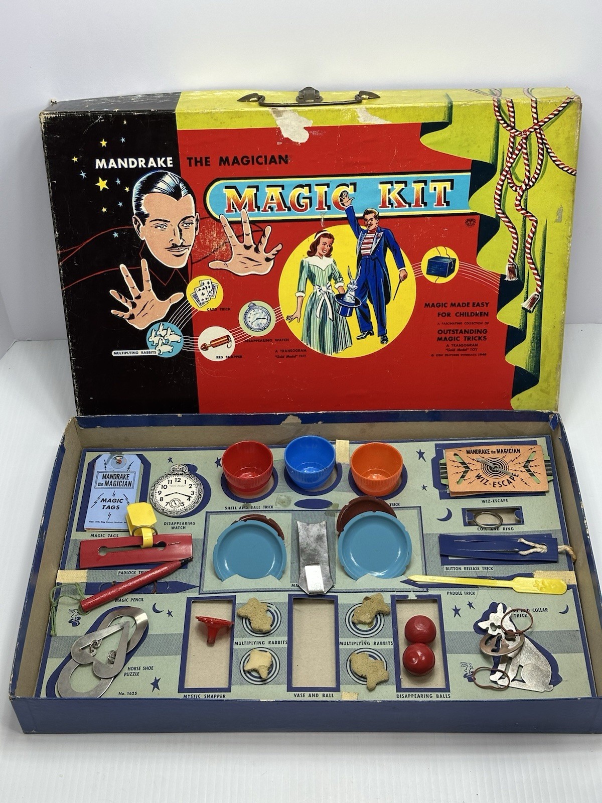 1949 Mandrake The Magician Magic Kit Original Box Tricks Transogram Mising Parts