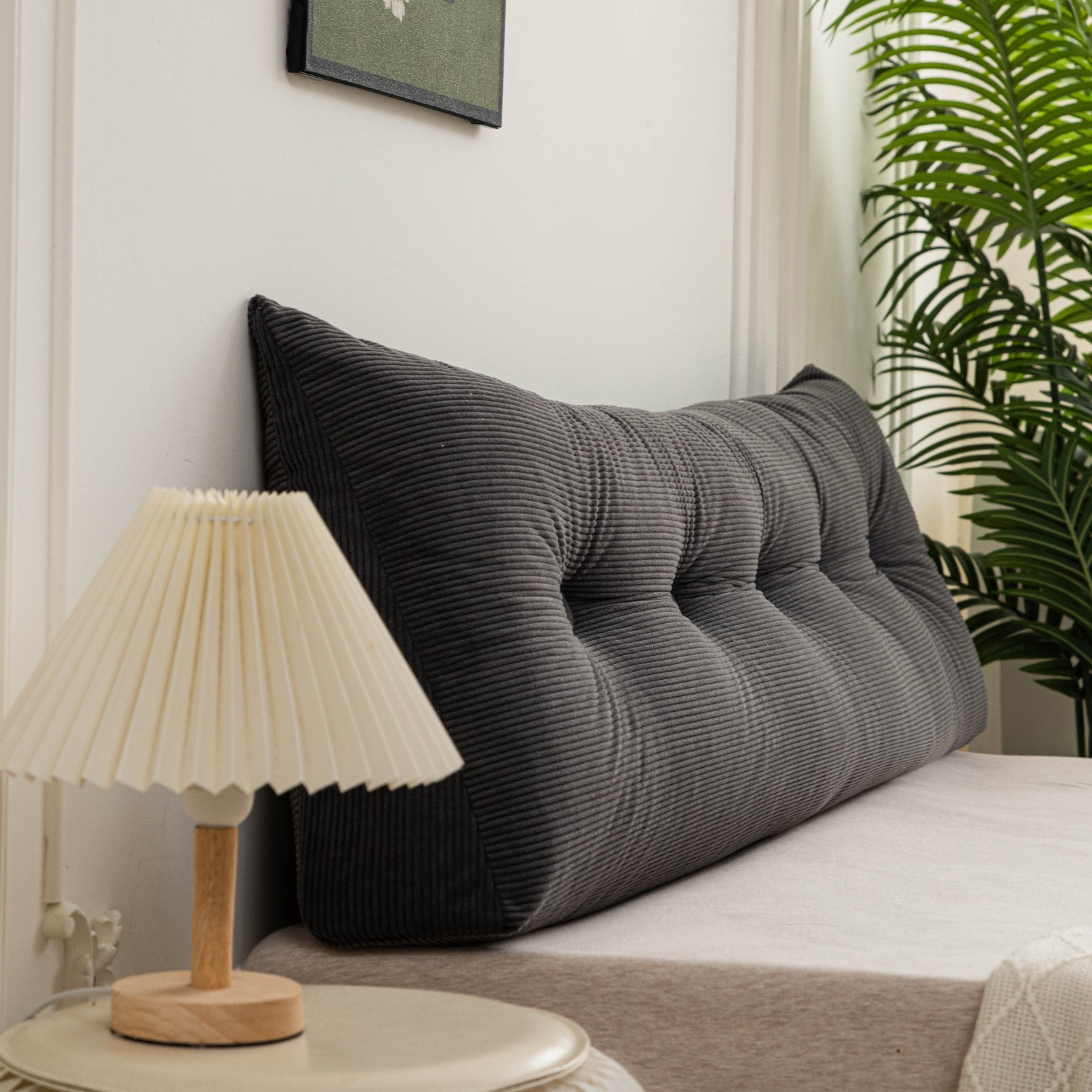 Triangular Headboard Pillows w/Side Pocket Corduroy Wedge Reading Pillow for Bed