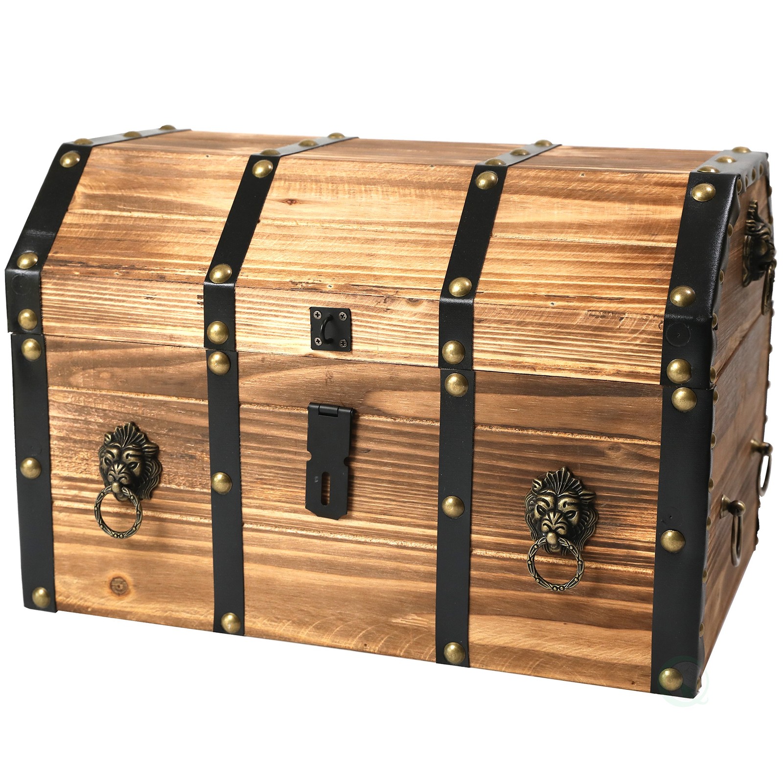 Wooden Storage Trunk Decorative Pirate Chest with Lock and Handles