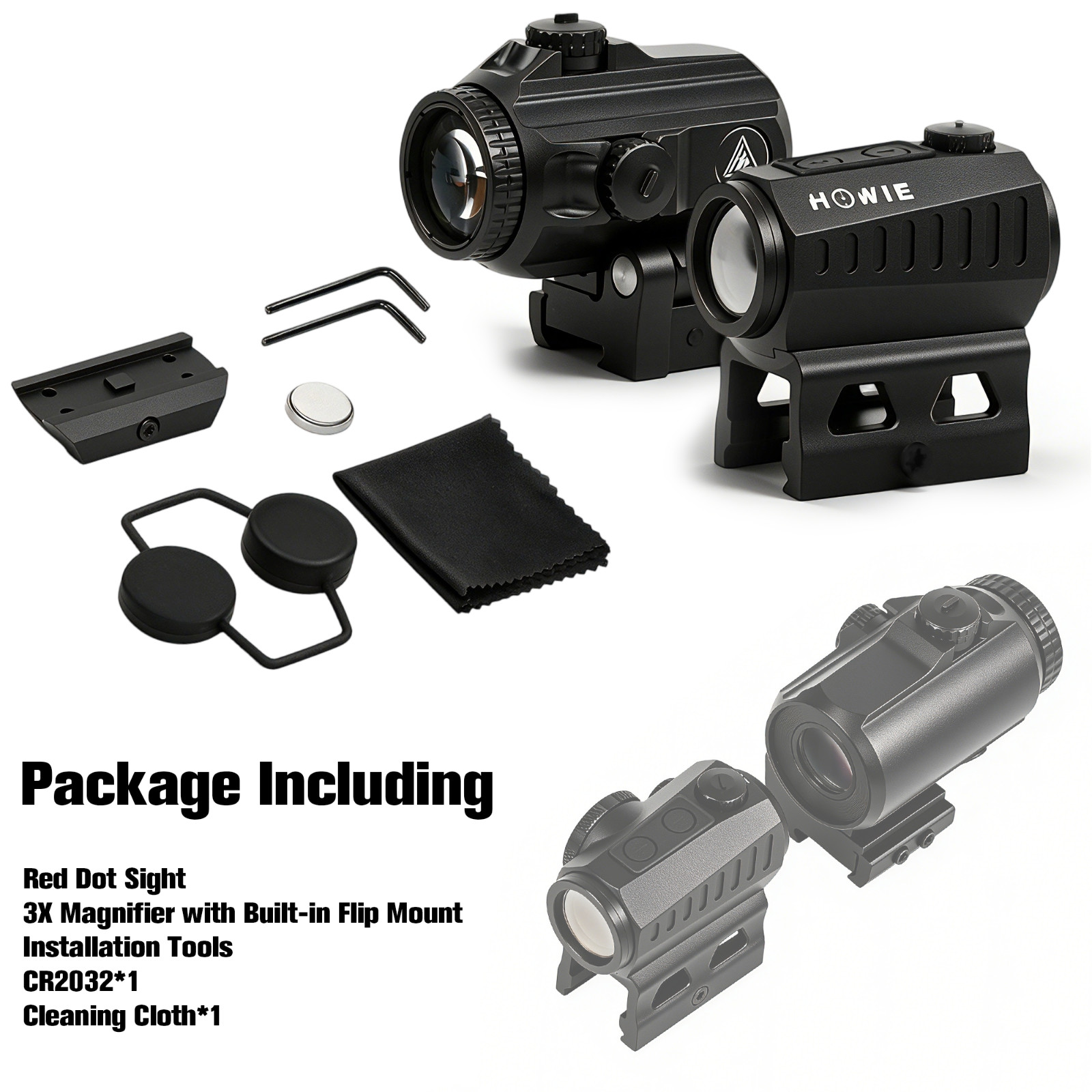 KiTOP 2 MOA Red Green Dot Sight & 3X Magnifier Combo Quick Release Flip Mount