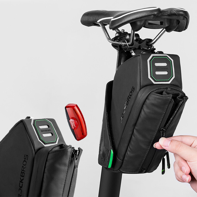 RockBros Bike Seat Bag Tail Storage w/Water Bottle Holder Waterproof Reflective
