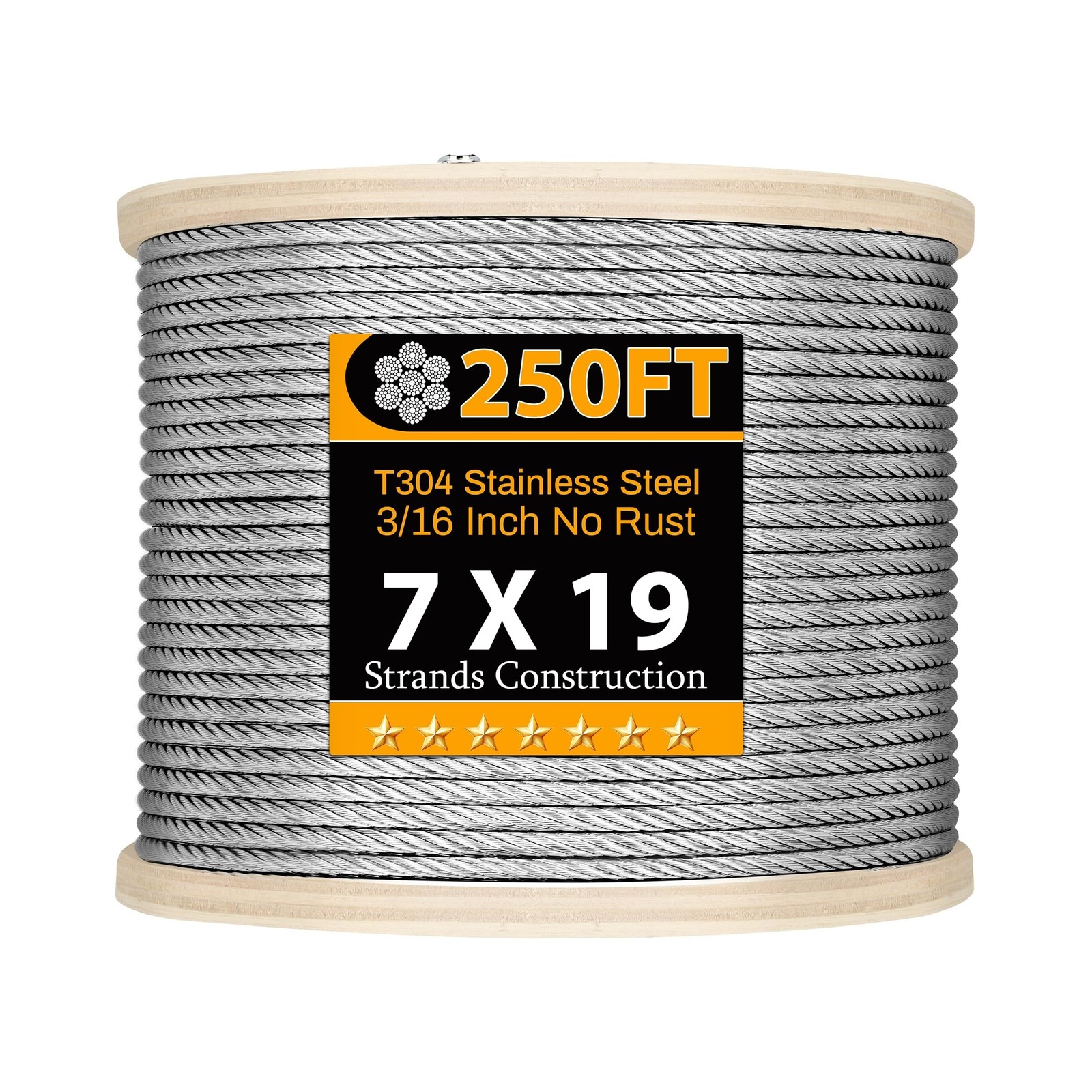 Thickened3/16 Stainless Steel Cable,250FT Wire Rope,7X19 Strands Aircraft Cab...
