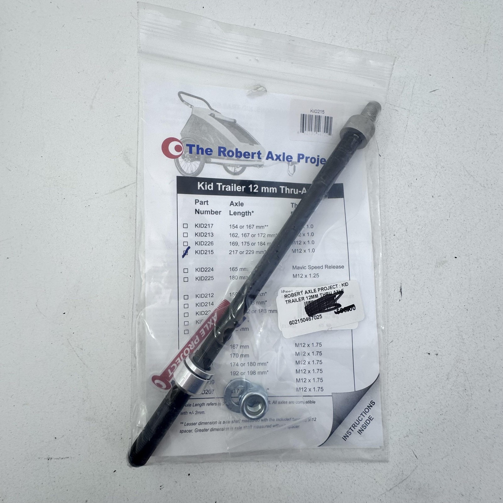 Robert Axle Project Kid Trailer 12mm Thru Axle KID215 Rear Skewer Black Bike A23