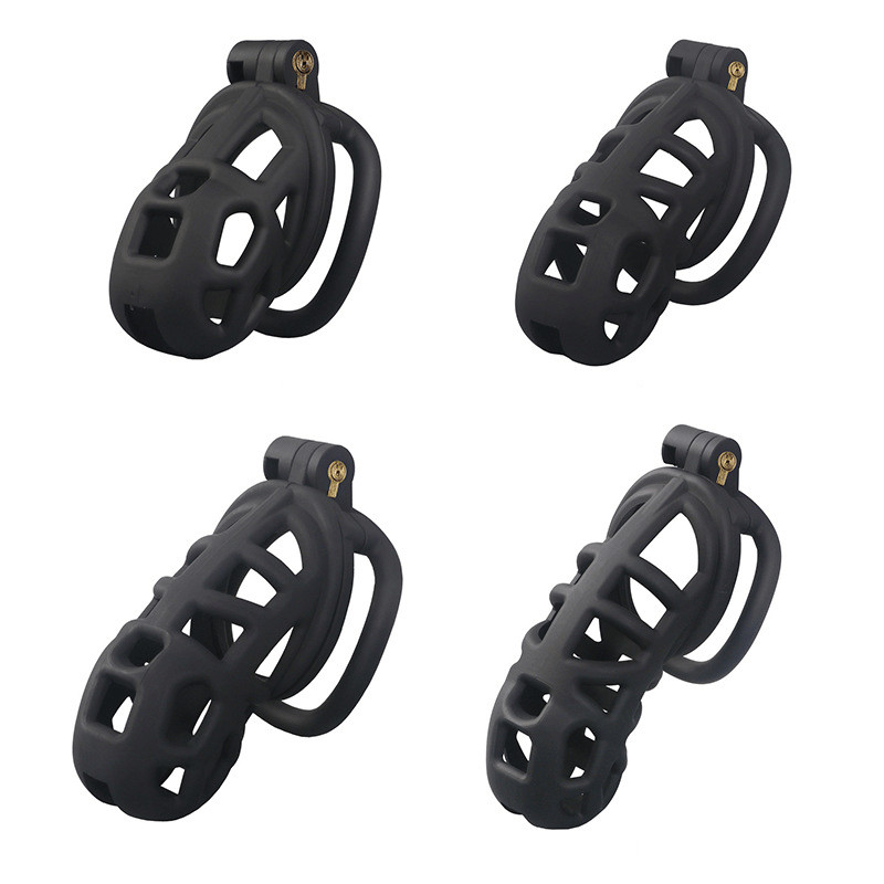 Male Chastity Cage Lock Device Kit W/ 4 Ring Virginity Device 4 Sizes Cobra US##