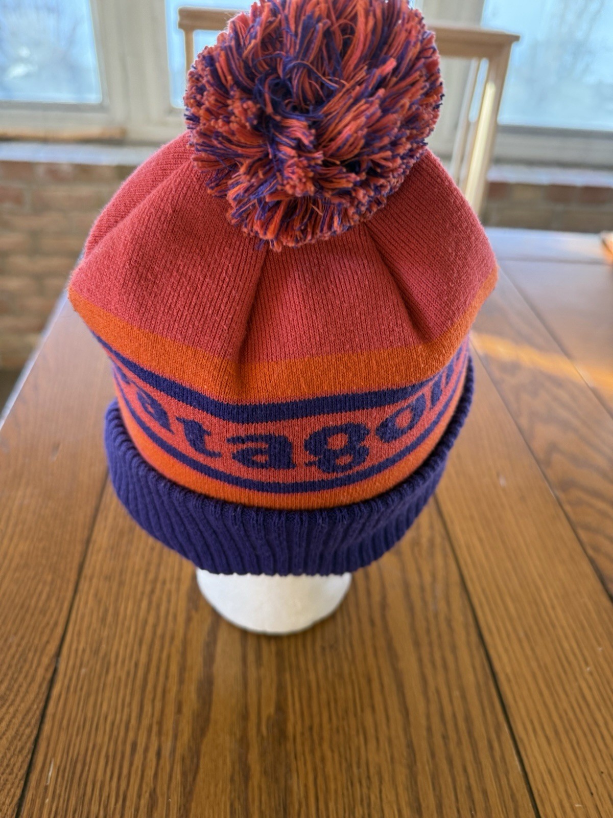 Patagonia Purple & Orange Double Layer Pom Pom Beanie Hat One Size
