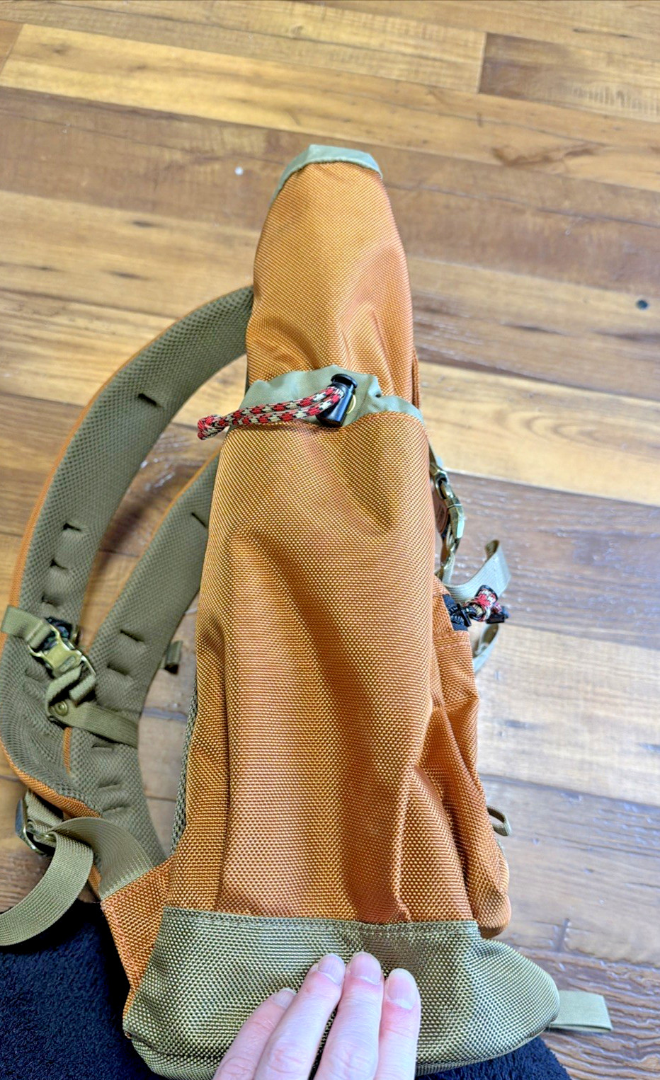 GOBI Getaway Backpack Orange with Tan Webbing Hiking Drawstring 29L