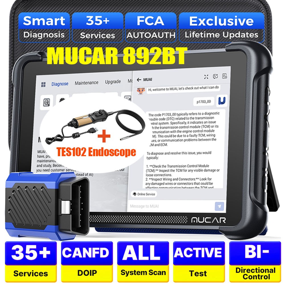 2026 MUCAR 892BT AI Diagnostic Tool Car OBD2 Scanner w/ ENDOSCOPE Videoscope