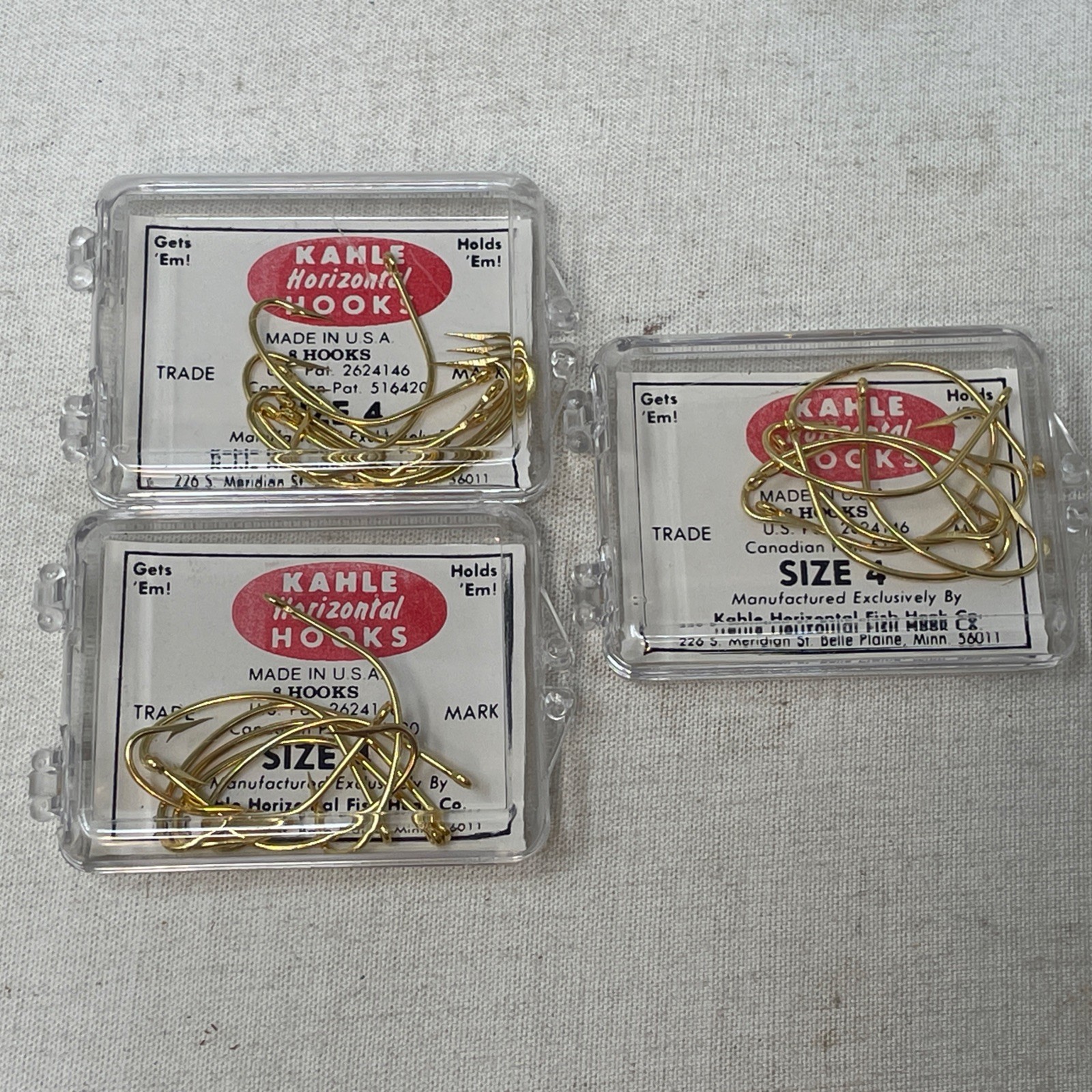3 Ea Size #4 Kahle Horizontal Fishing Hooks (24) Gold 1970s NOS MN USA Walleye