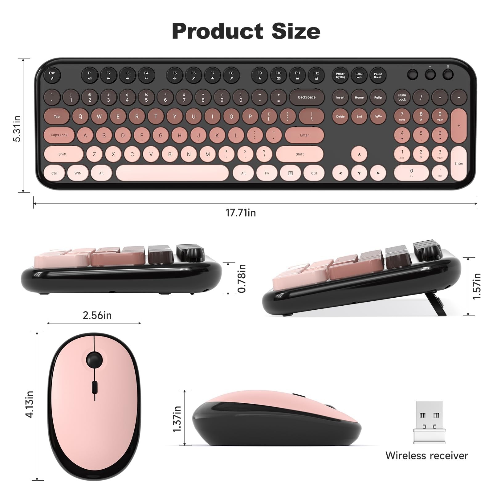 Wireless Keyboard and Mouse Combo, Typewriter Full Size Retro Keyboard with N...