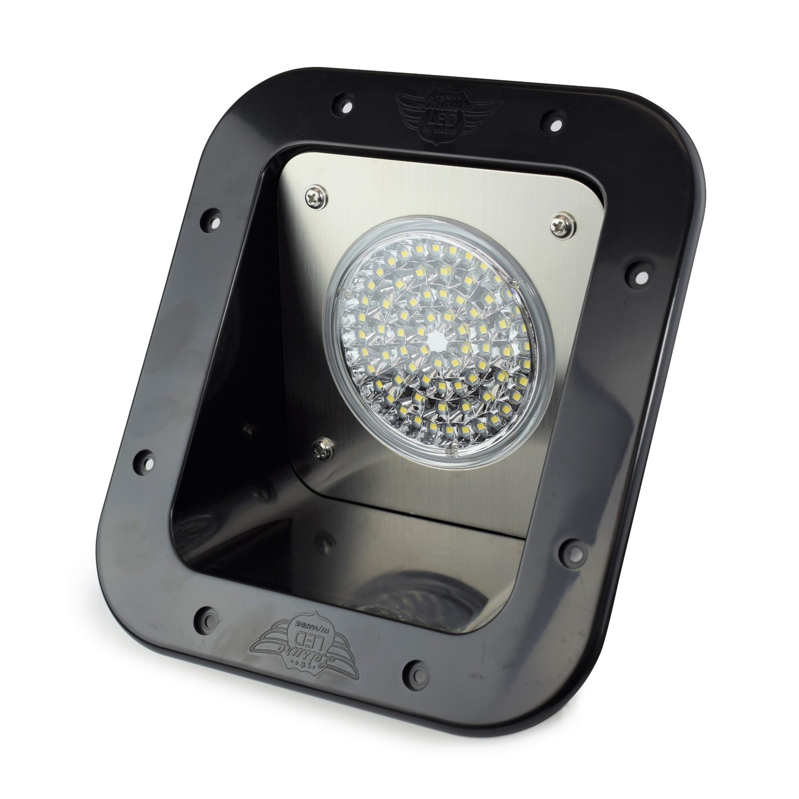 RV LED Porch Flood Light rectangle clear lens camper RV trailer Black exterior B
