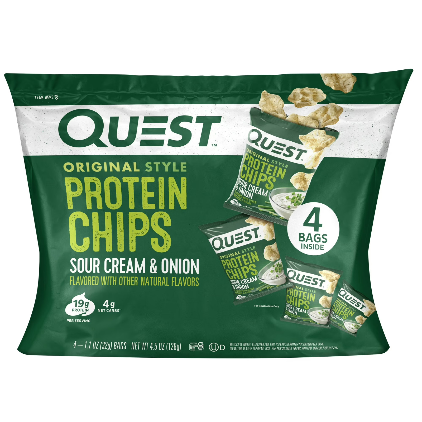 Quest Original Style Protein Chips, Sour Cream & Onion Flavor, Gluten Free, 1.1