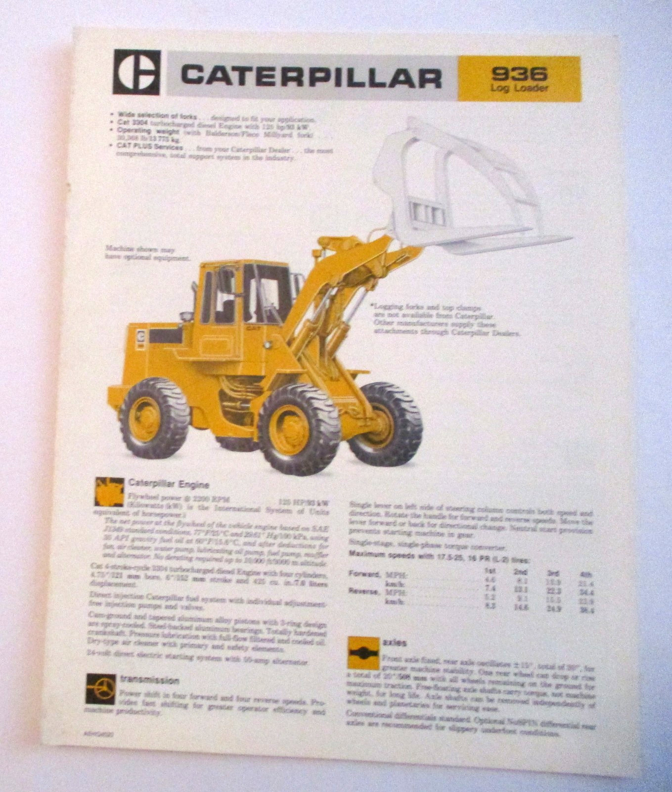 VINTAGE 1984 CATERPILLAR 936 LOG LOADER SPECS. MANUAL ~ I SELL OEM CAT MANUALS