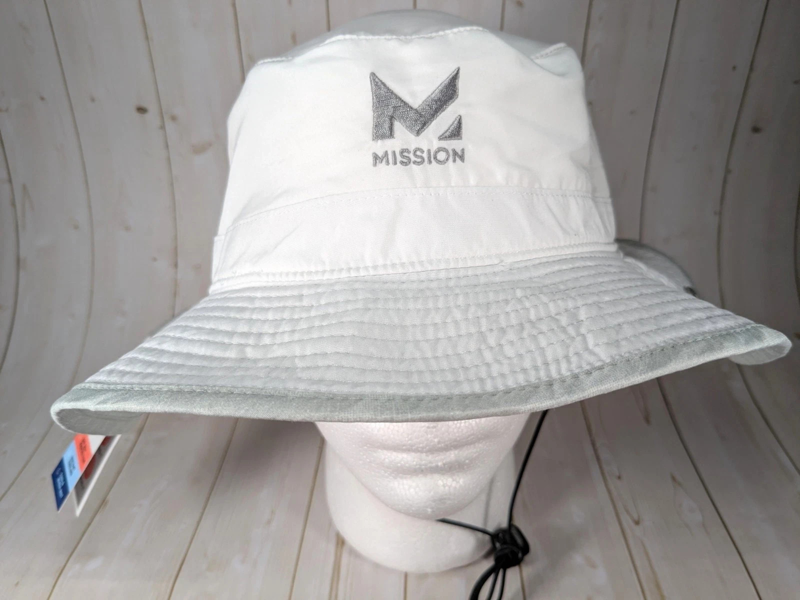 New MISSION White Cooling Bucket Hat UPF 50 Wide Brim Drawstring Foldable Travel