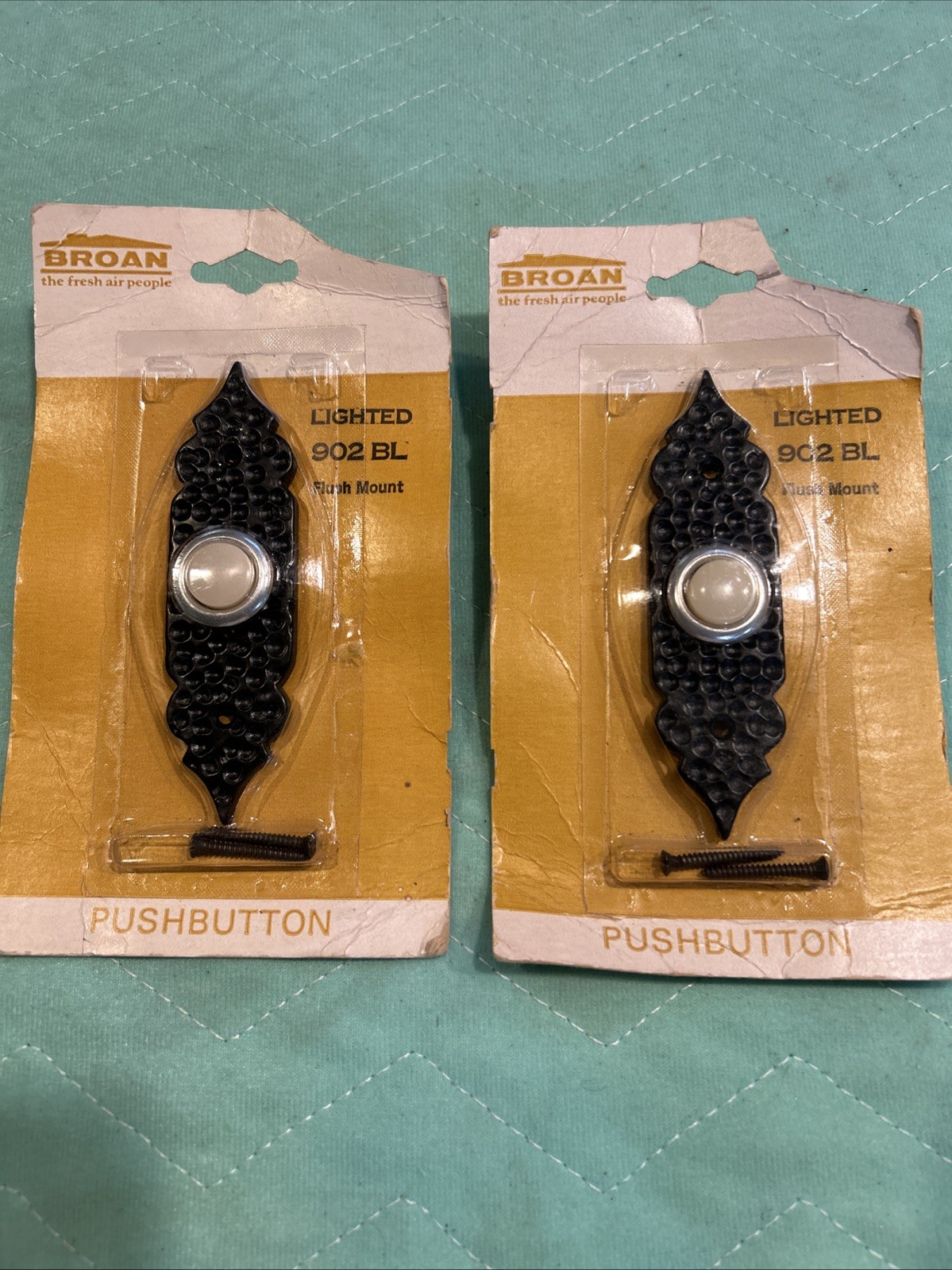 Set of 2 Vintage NIP Broan Lighted  Black Push Door Bell 902BL  NEW