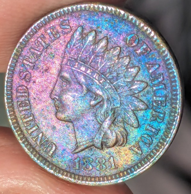 1881 Indian Head Cent Uncirculated Rainbow Colorful Toned