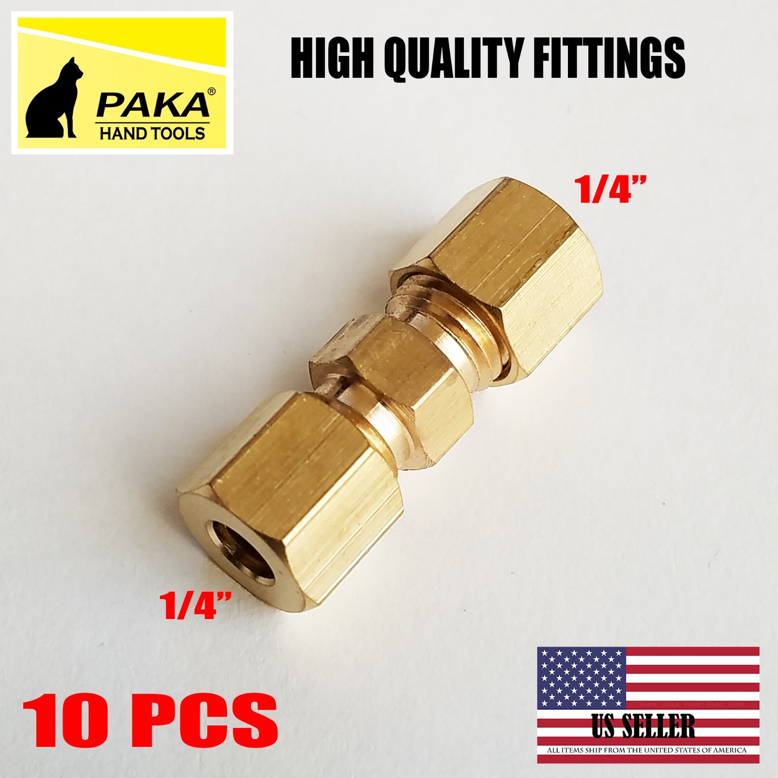 10 PC – 1/4" ( 6 mm ) UNION COMPRESSION FITTINGS BRASS