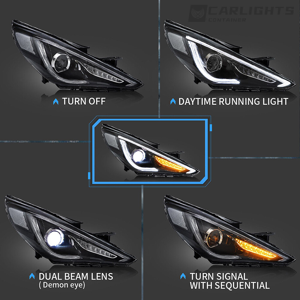 For 2011-2014 Hyundai Sonata VLAND Headlights+Tail Lights+LED Kits w/Sequential