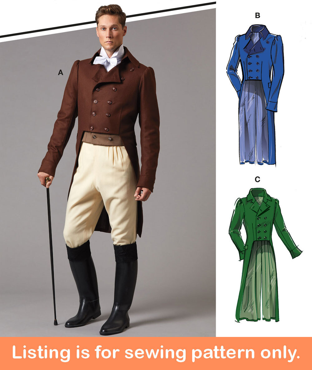 SEWING PATTERN Mens Costume Suit Coat Jacket Regency Victorian Jane Austen 8135