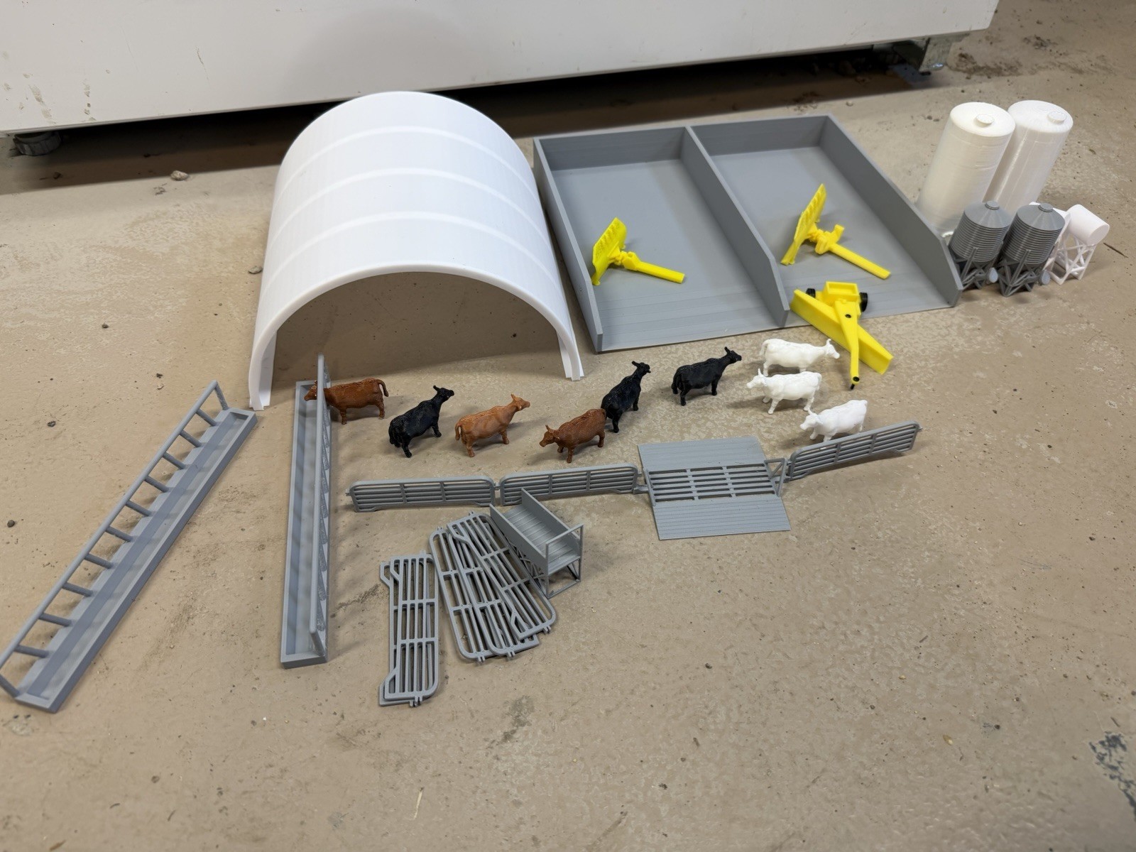 1/64th silage Feeder Set, WHITE Cows, Fence, Pit, Bins, Tanks, Feeders, & More