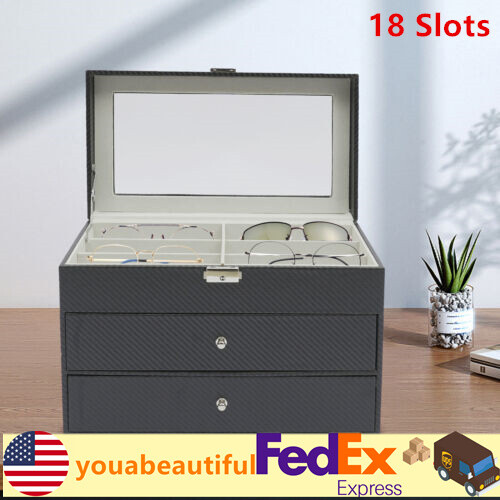 18 Slot Eyeglass Sunglasses Storage Box 3-Layer Glasses Display Organizer Case!