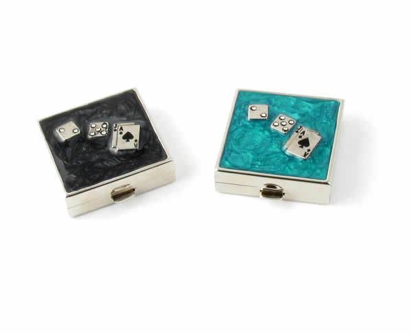 Speert Durable Travel Metal Pill Box Model 9339 GREEN OR BLACK Casino Cards Dice
