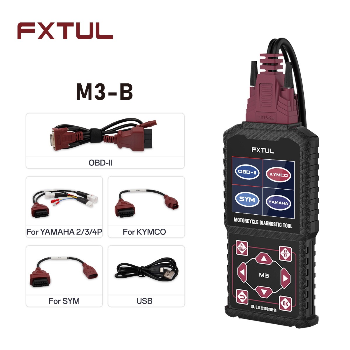 FXTUL M3-B Motorcycle Diagnostic Scanner OBD2 Code Reader for YAMAHA KYMCO SYM