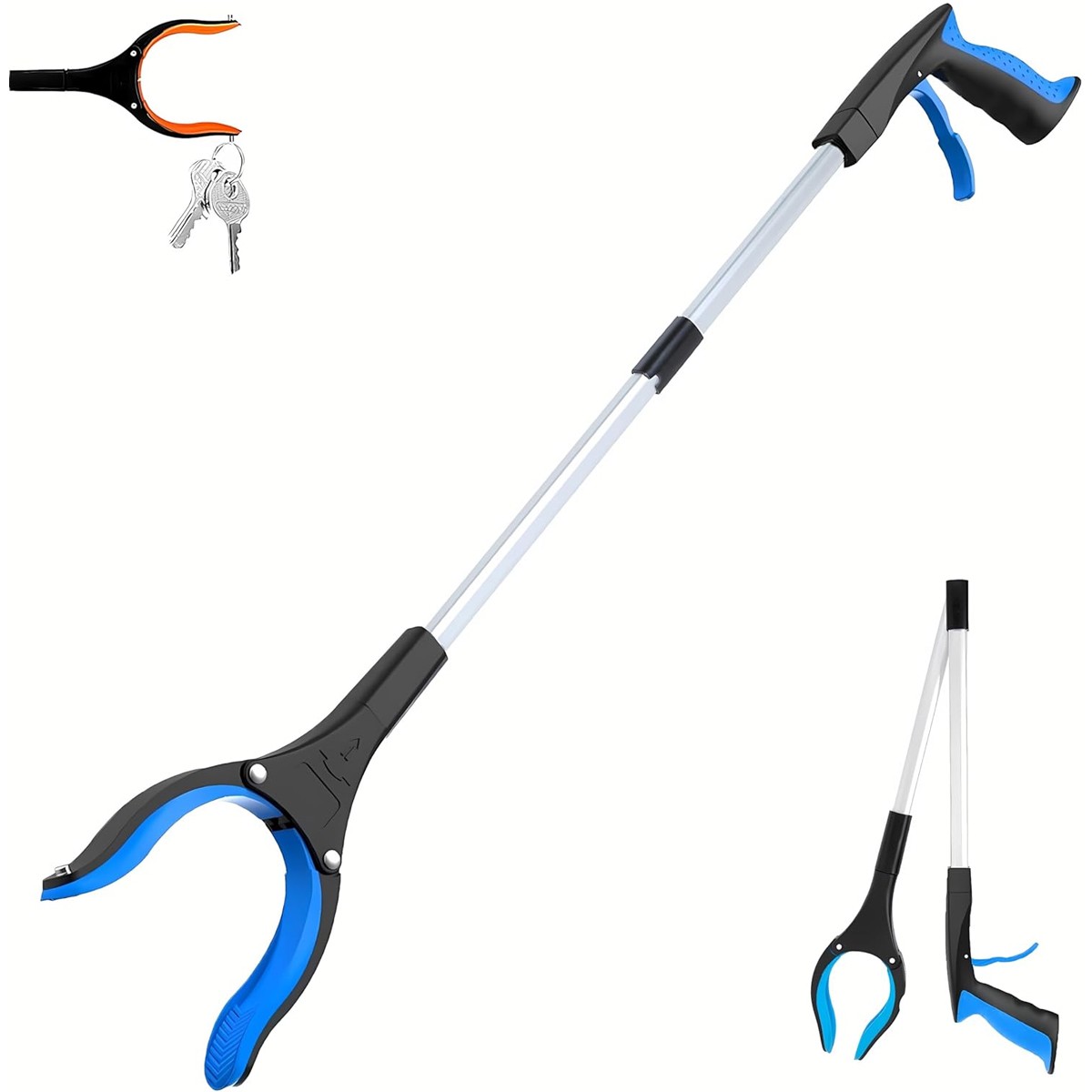 32" Grabber Reacher with Magnetic Tip and Hook, Heavy Duty Pick up Tool Foldable