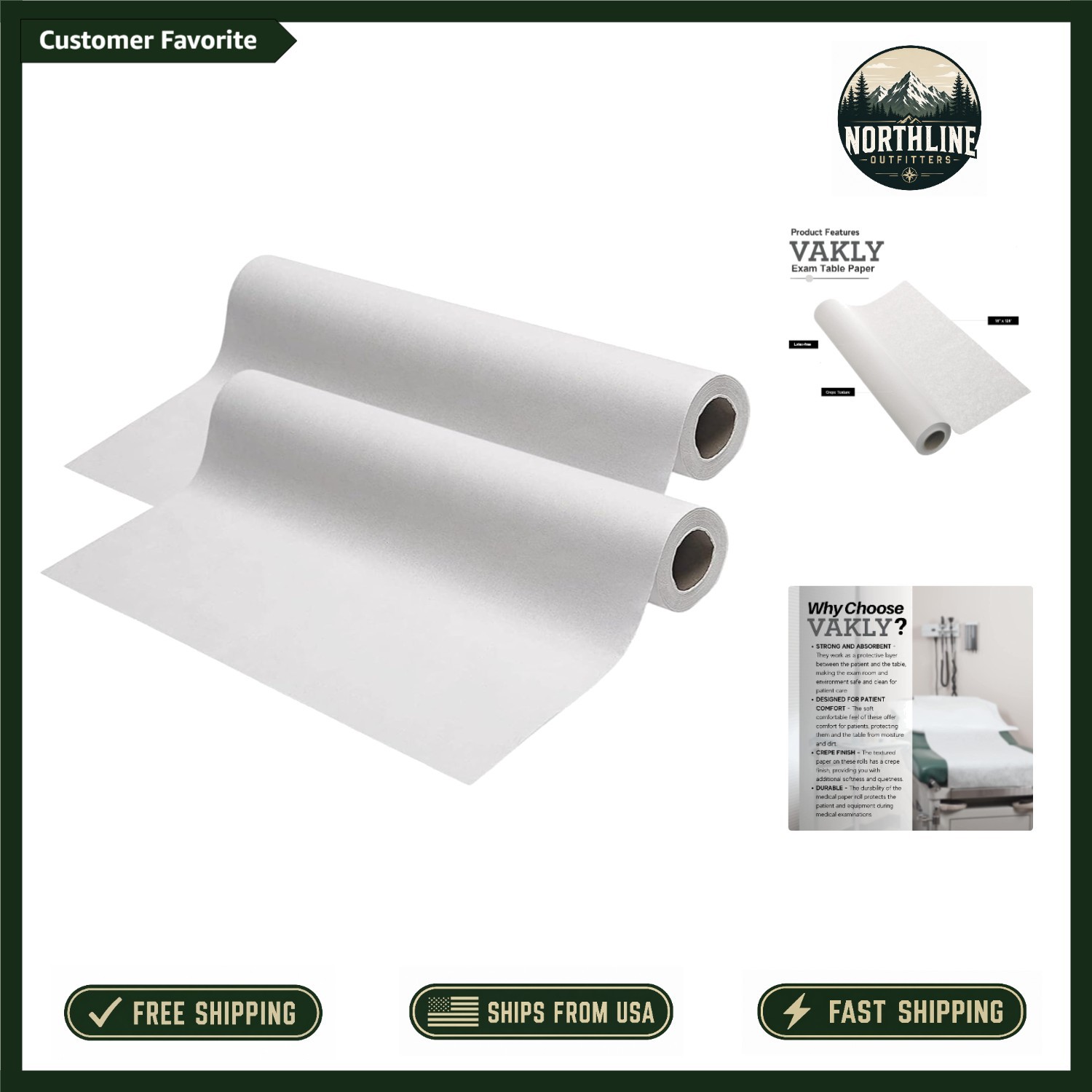 Soft White Crepe Finish Exam Table Paper – 2 Rolls, 18''x125' for Patient Care