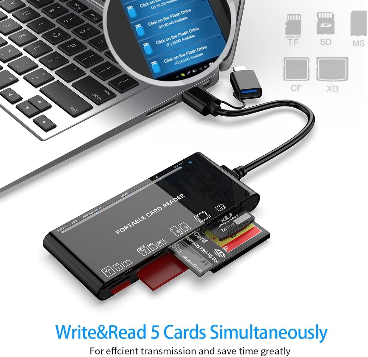 High Speed Portable Multiple Memory 5Gbps 7-in-1 USB 3.0 XD CF MS SD Card Reader