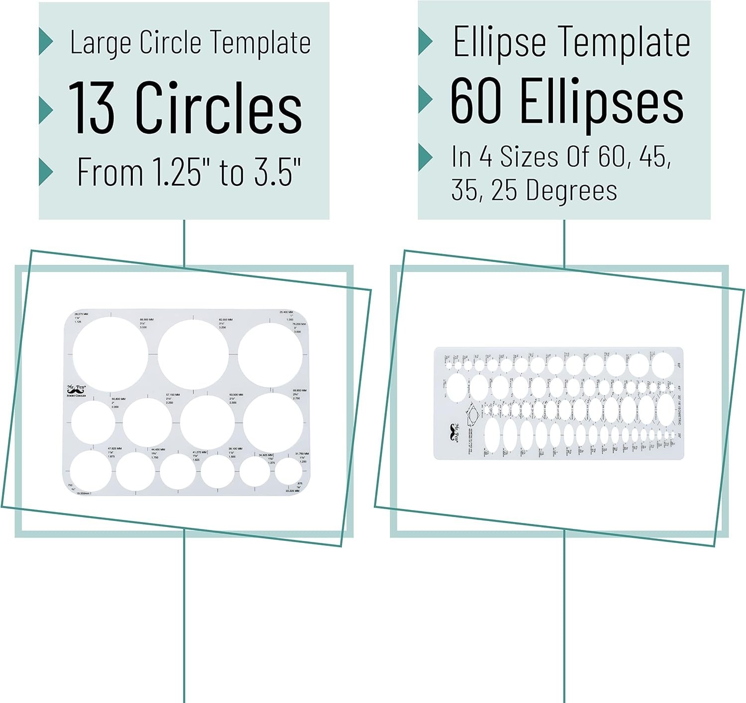 Durable Large Circle & Ellipse Templates - 6 Piece Set for Artists & Architects