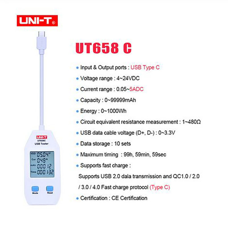 UNI-T LCD Digital USB Tester Power Capacity Volt Current Energy Detector Meter