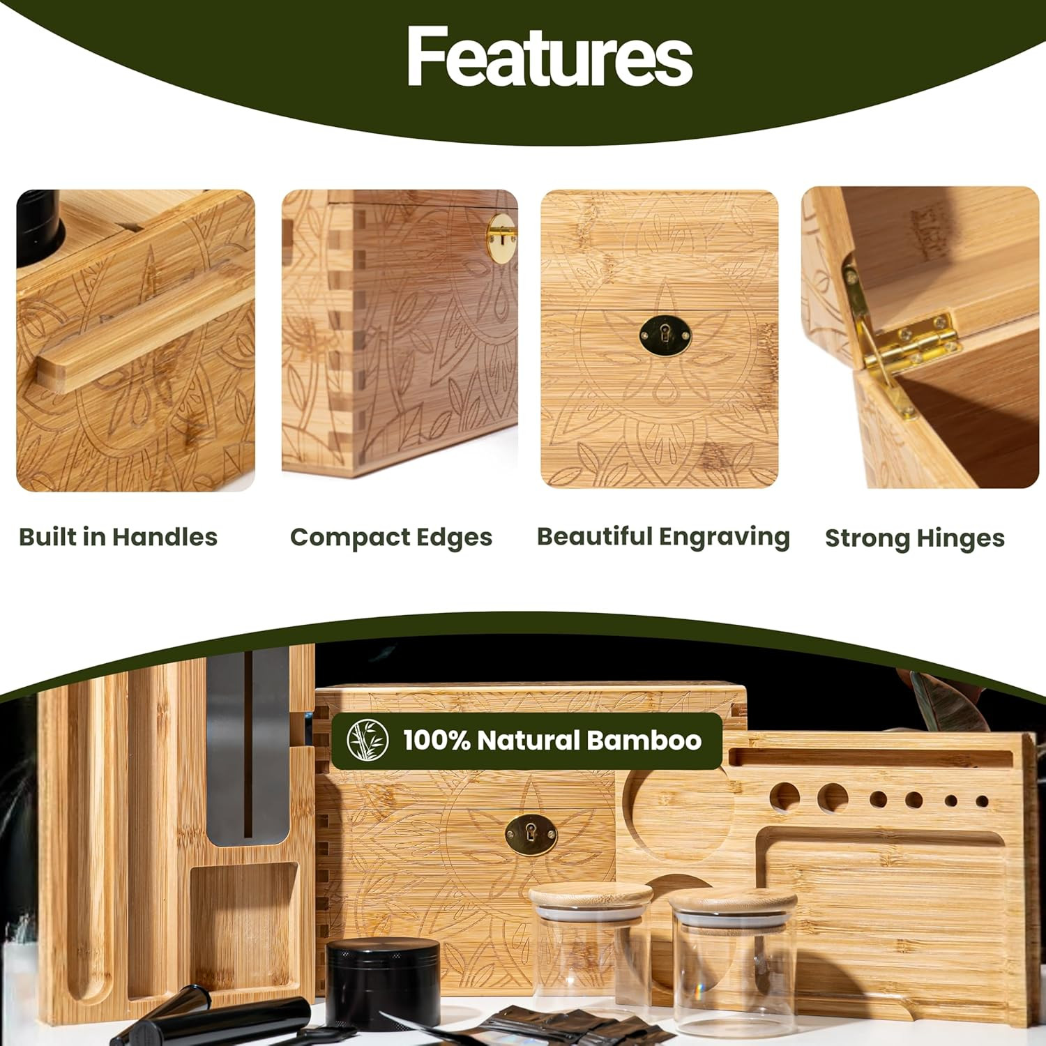 Stash Box with Combo Lock & Accessories Set - Lockable Wooden Stashbox, Storage