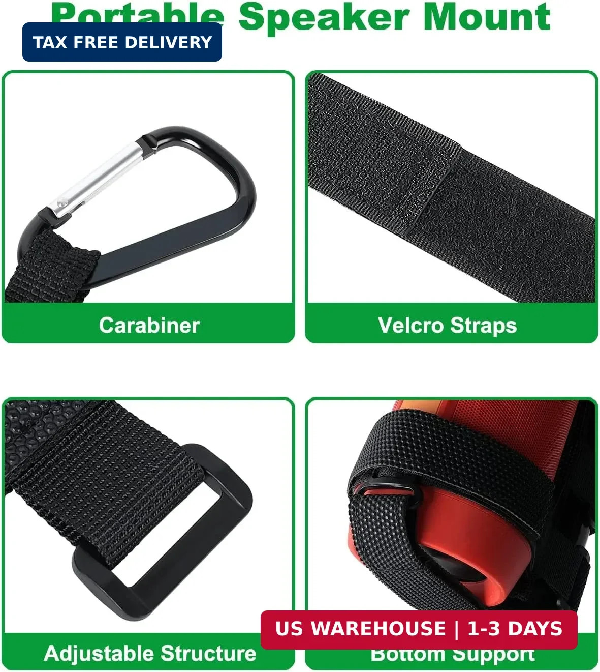 Portable Speaker Mount, Waterproof Speaker Strap for Bluetooth Wireles