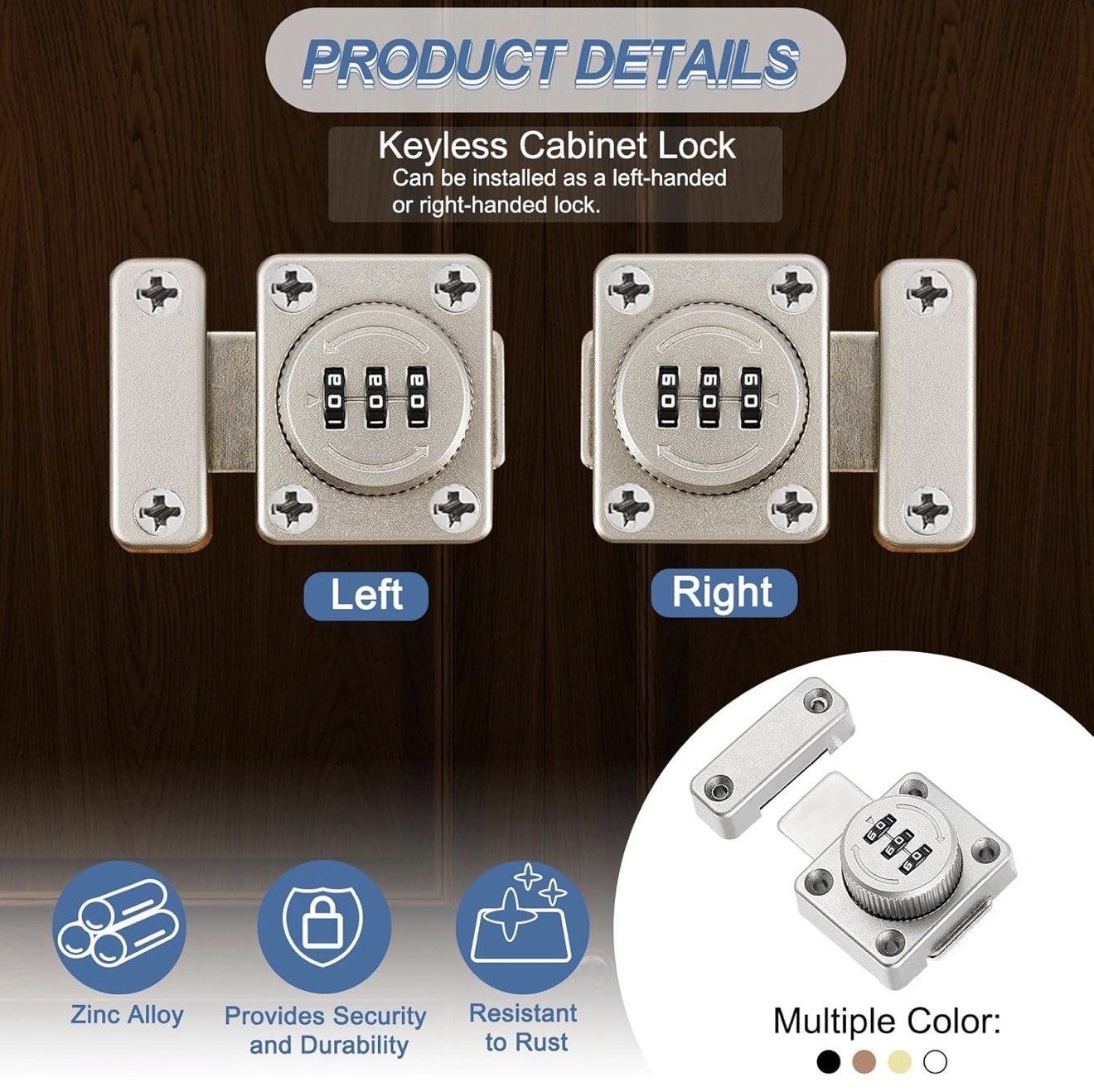 Cabinet Password Latch Combination Lock Safety Lock with L-Screwdriver Silver