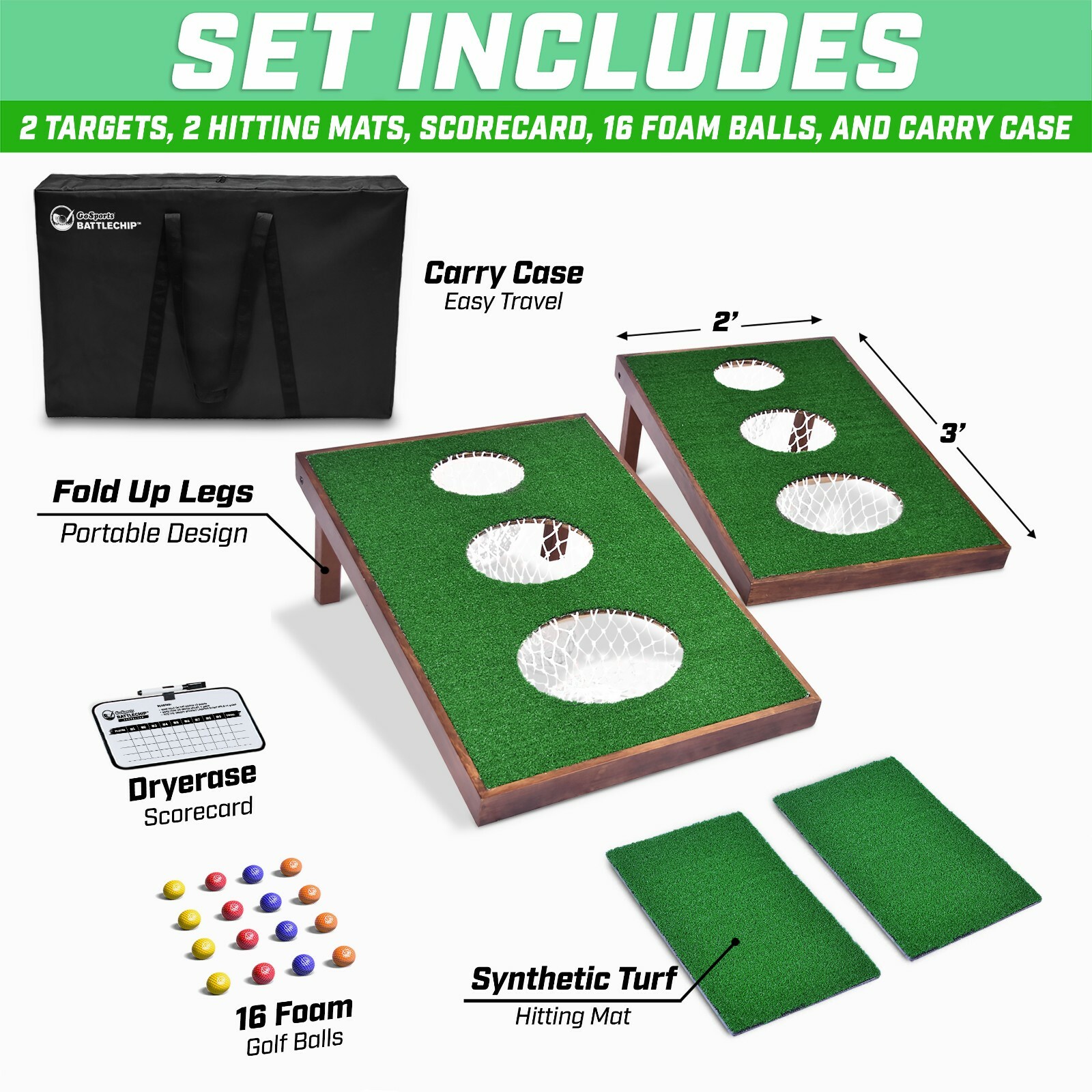 GoSports BattleChip VERSUS Golf Game | Includes Two Targets, 16 Balls, Mat