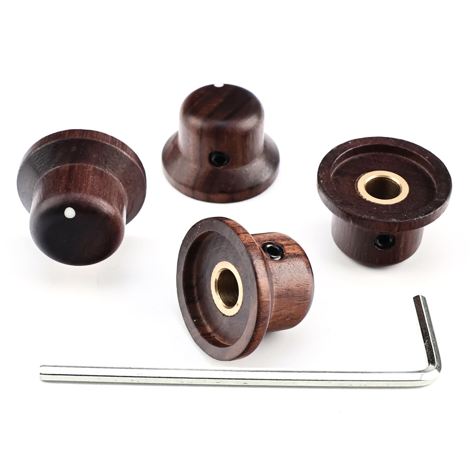 4Pcs Rose Wood Bass Guitar Knobs Hat-Shaped 6.5mm(1/4") Brass-Hole Electric G...