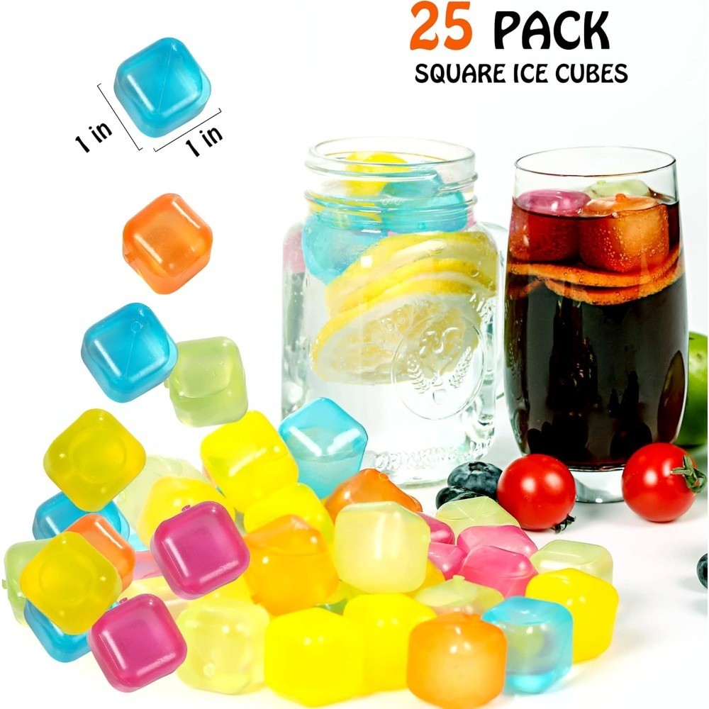 Reusable Ice Cube Plastic Ice Cubes 25 Pack Colorful Refreezable IceCubes for