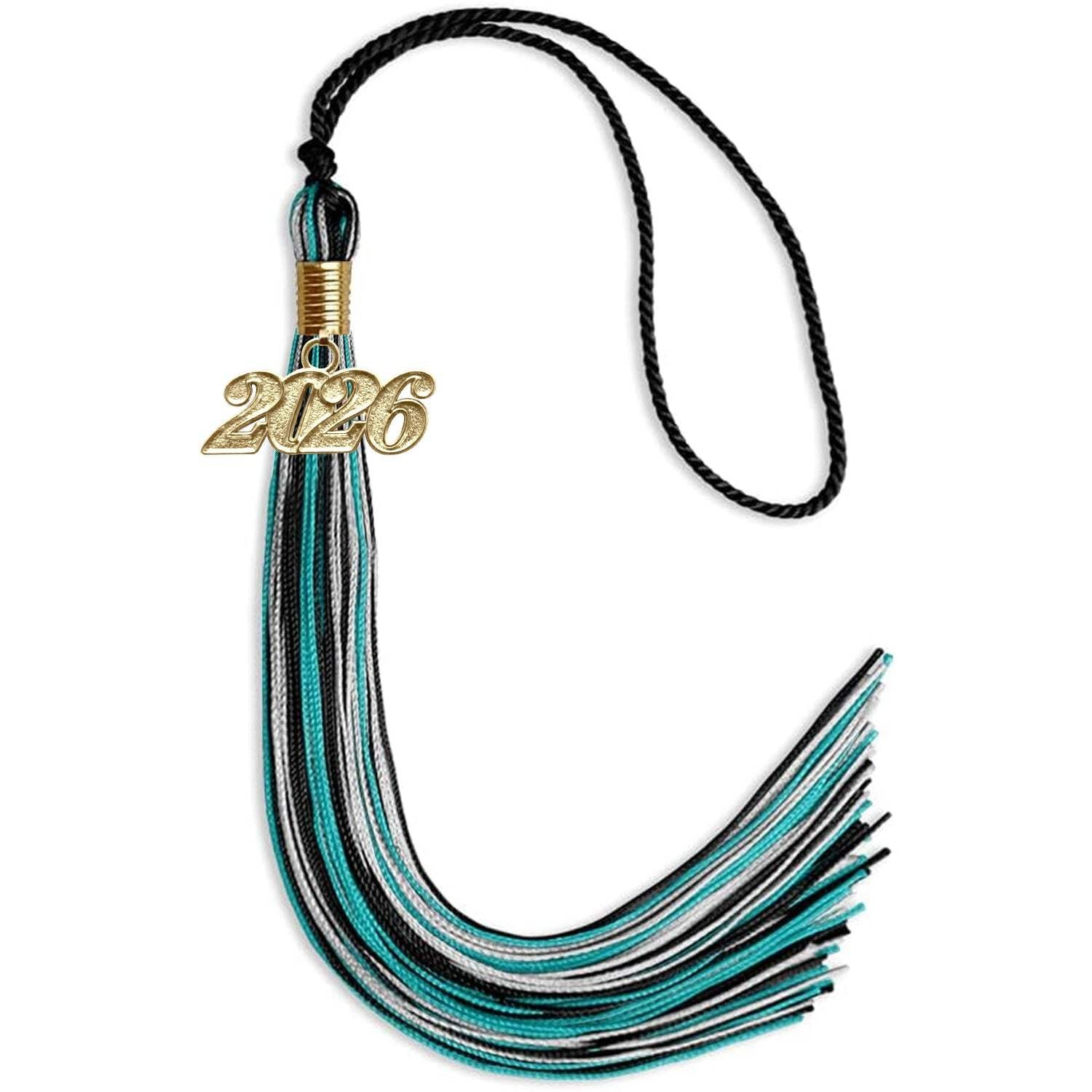 Endea Graduation Black/Peacock/Silver Mixed Color Tassel With Gold Date Drop