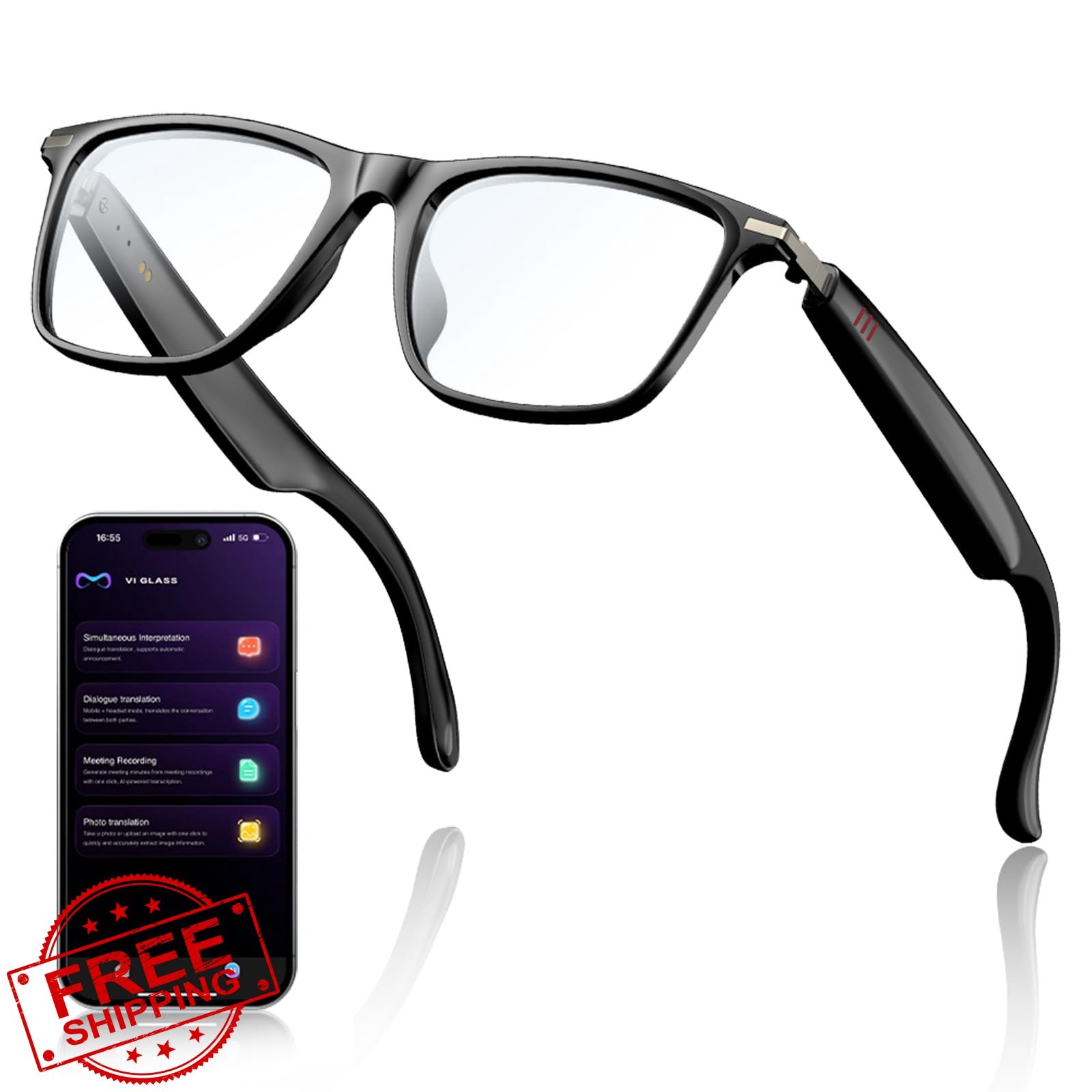 PEJE AI Smart Glasses ChatGPT 45 Lang Translation Waterproof
