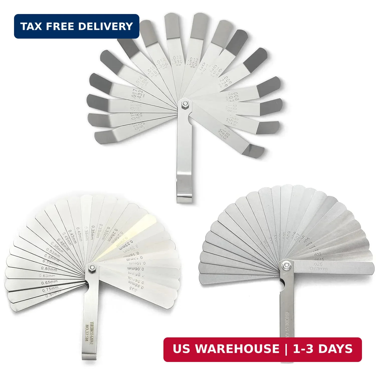 2 Pack Feeler Gauge with 32/26 Blades and 1 Pack Offset Feeler Gauge with 16 Bla