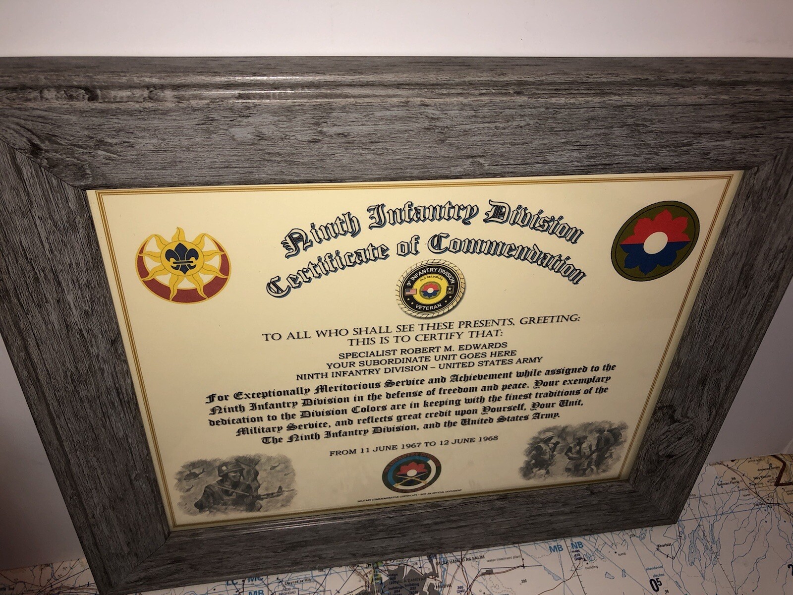 9TH INFANTRY DIVISION / COMMEMORATIVE - CERTIFICATE OF COMMENDATION