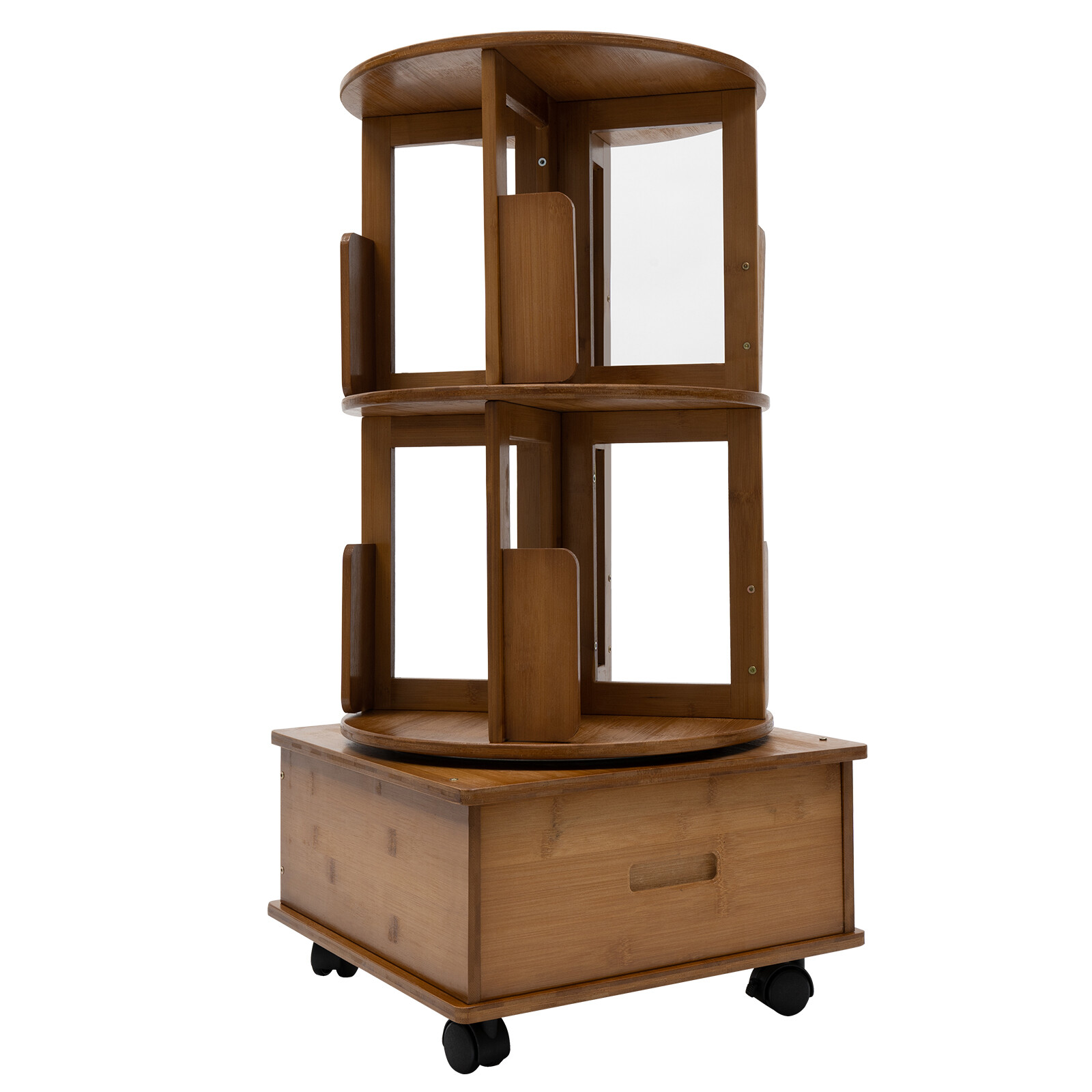 Rotating Bookshelf Swivel Storage Table Bookcase Side Table with Rolling Wheels