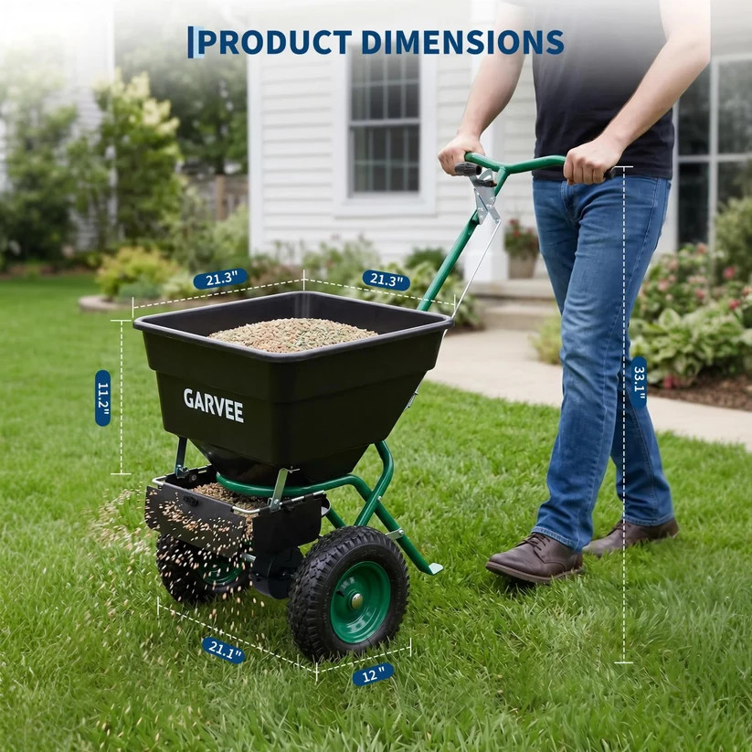 100 lb Push Broadcast Spreader with 12' Spread Width, Adjustable Drop Rate