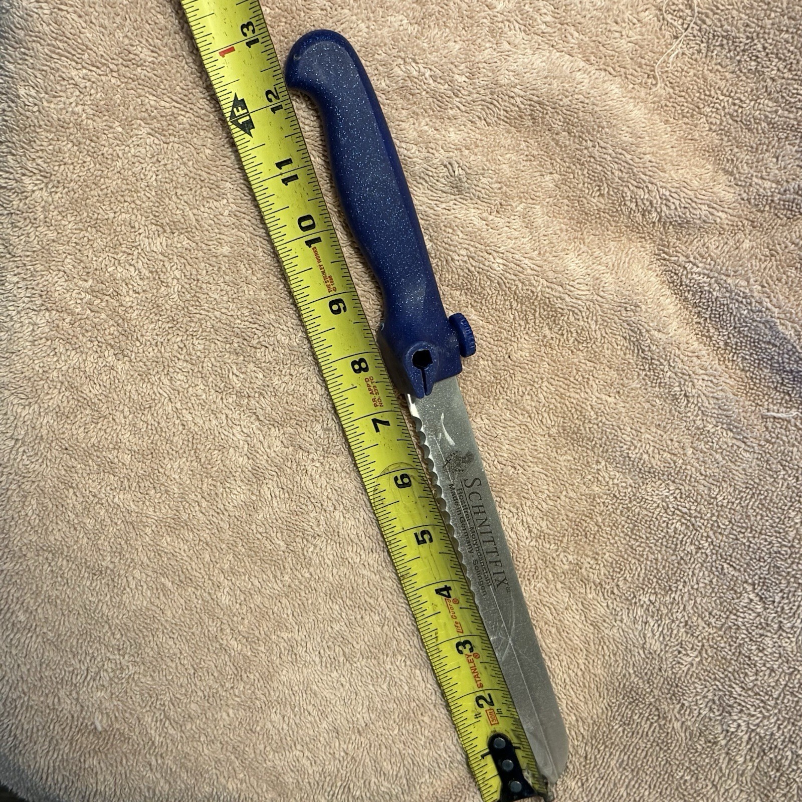 SCHNITTFIX Solingen Germany Serrated Stainless Bread Utility Knife Blue Handle