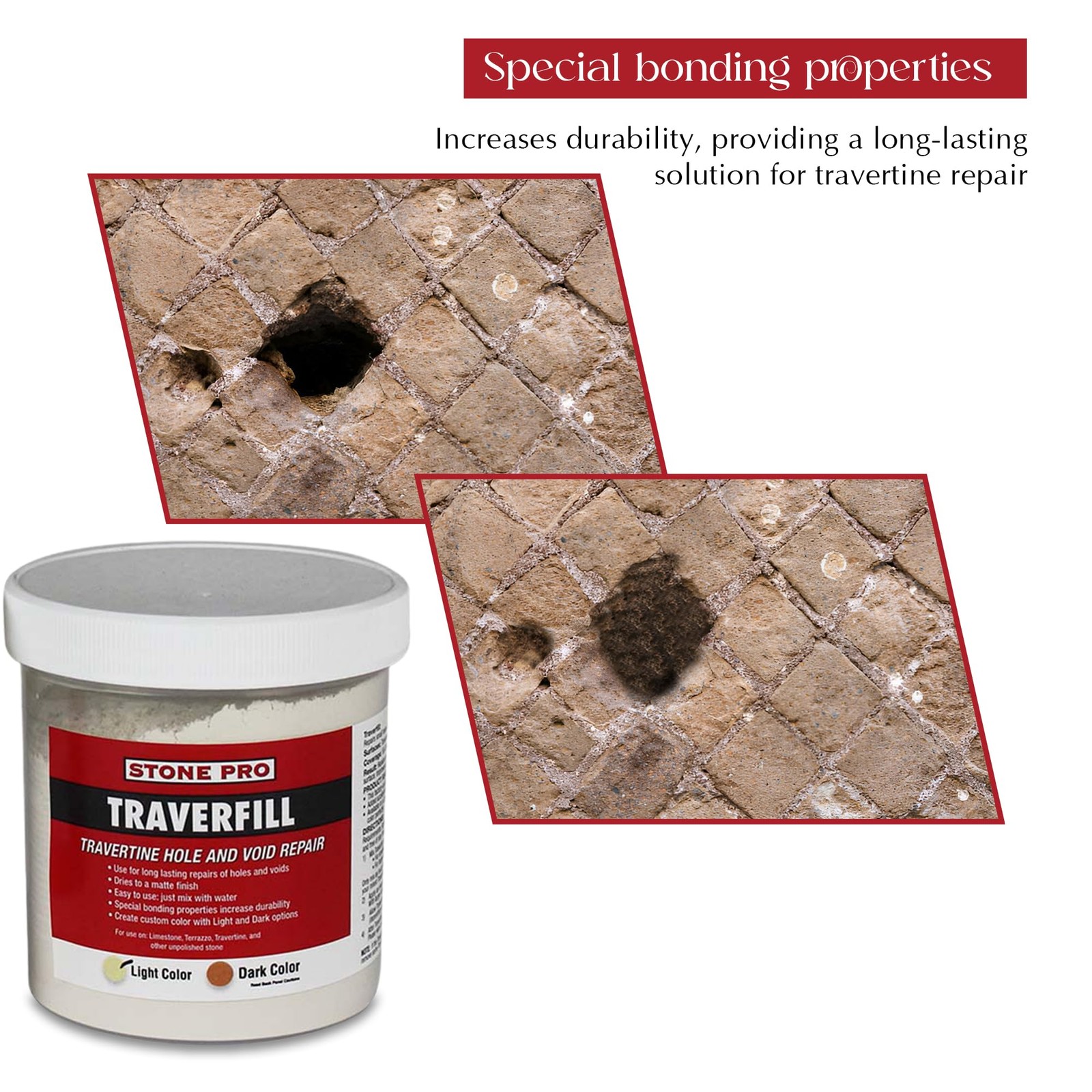 StonePro Traverfill - Travertine Repair - Fills Smalls pits, Holes & voids in
