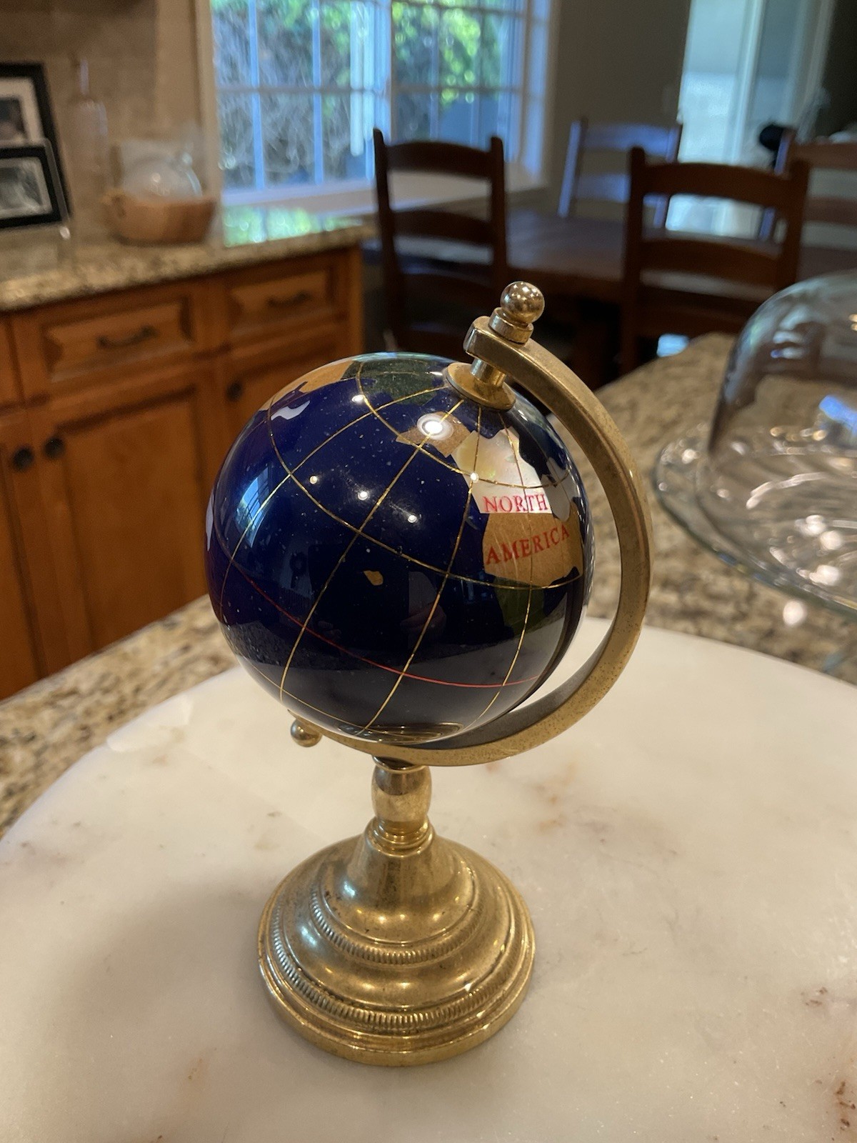 Lapis Lazuli Gemstone Mini Globe Brass Stand